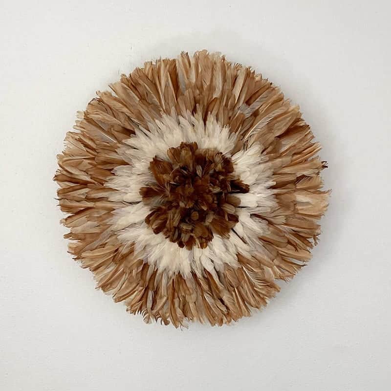 Décoration murale en plumes Juju hat - marron clair et blanc - S
