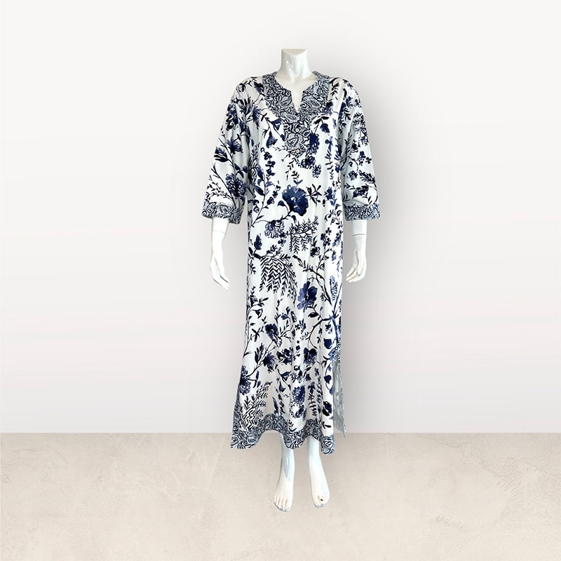 Robe taille L (tons bleus) - Blå blomst
