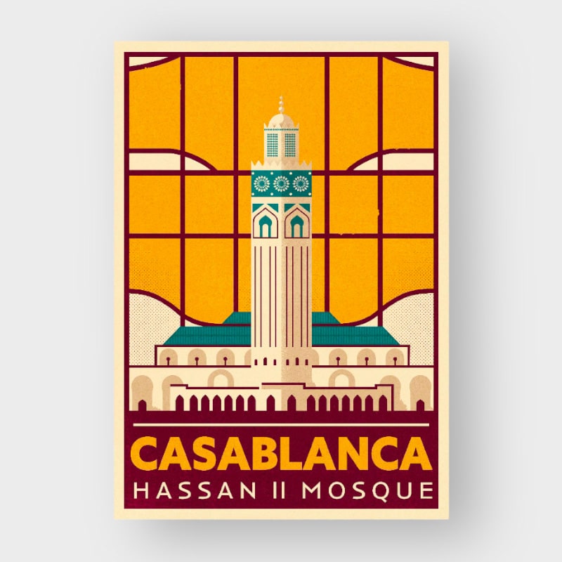 Affiche marocaine MOSQUÉE HASSAN II - 50x70