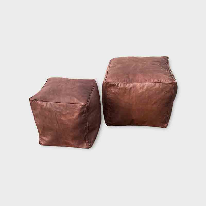 Pouf en cuir - carré marron foncé - 40x40
