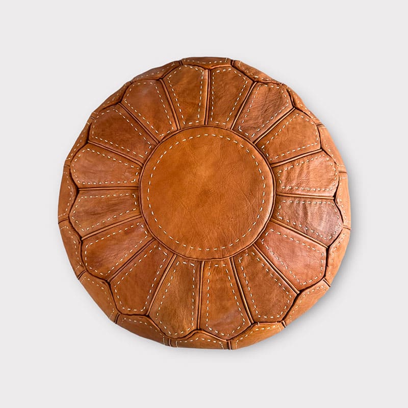 Pouf Marron clair avec coutures blanches