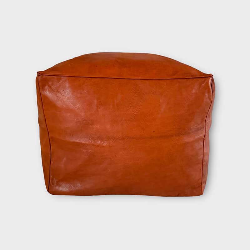 Pouf en cuir - Marron orange - Carré - 50x50