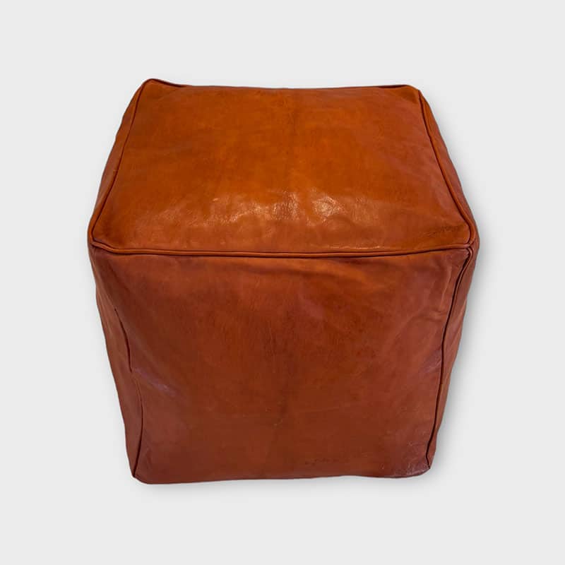 Pouf en cuir - Marron orange - Carré - 40x40