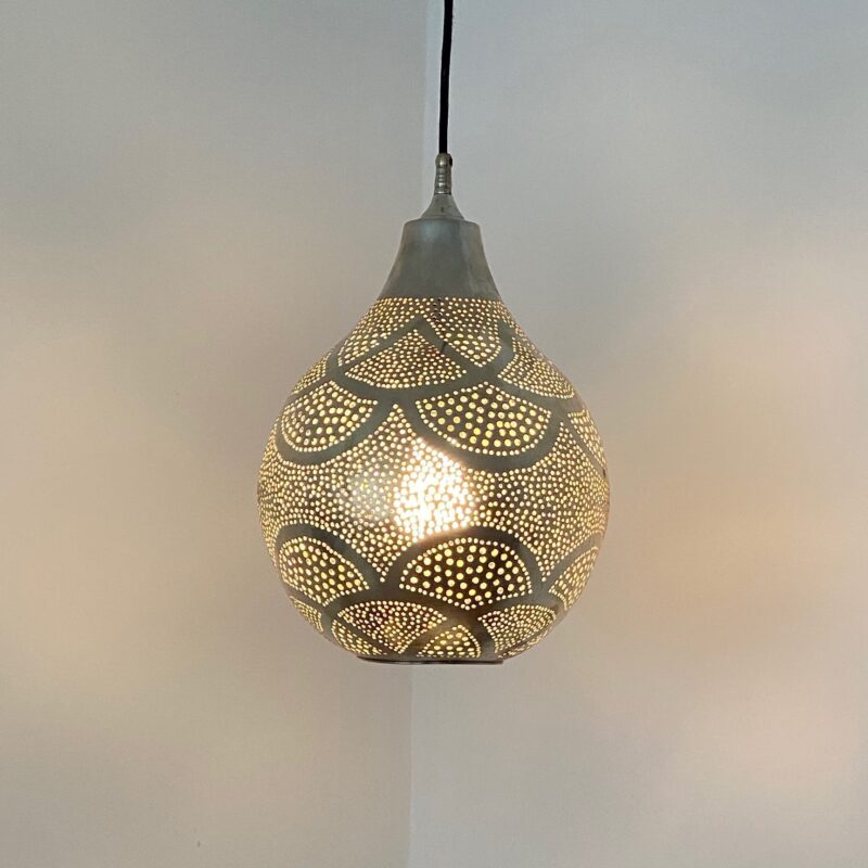 Lampe à suspension marocaine ronde - argent avec électrique