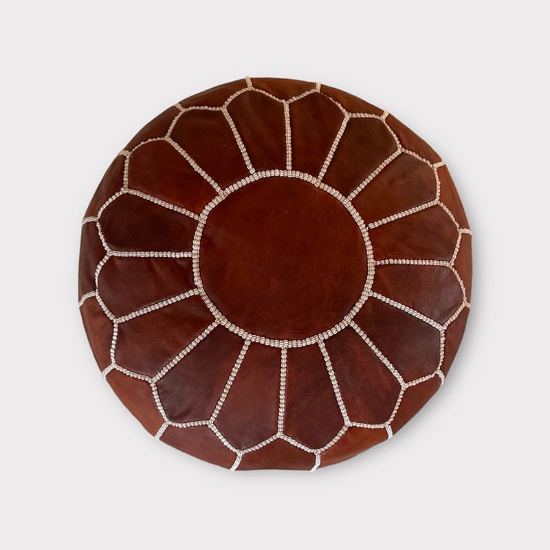 Pouf en cuir couleur cognac