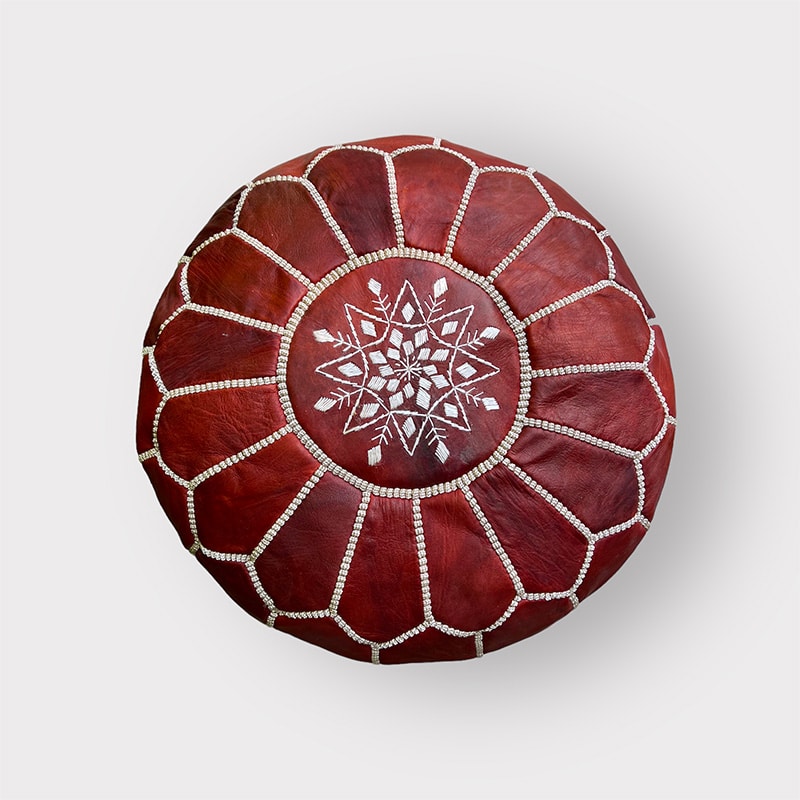 Pouf marocain en cuir couleur cognac