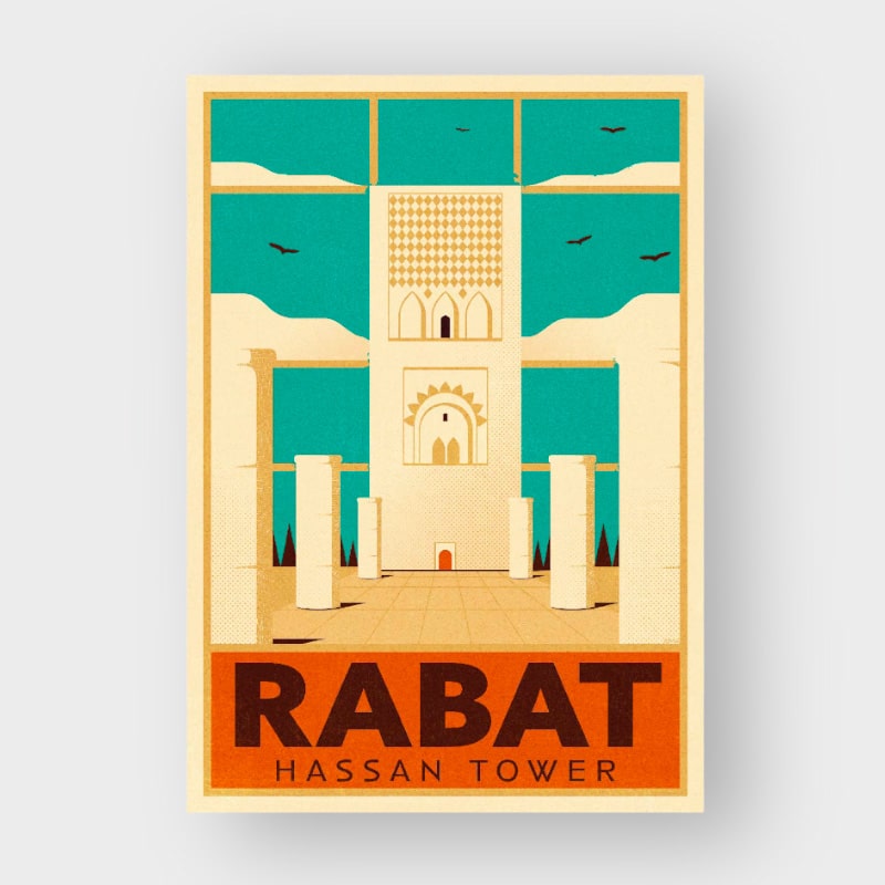 Affiche marocaine TOUR HASSAN - 50x70