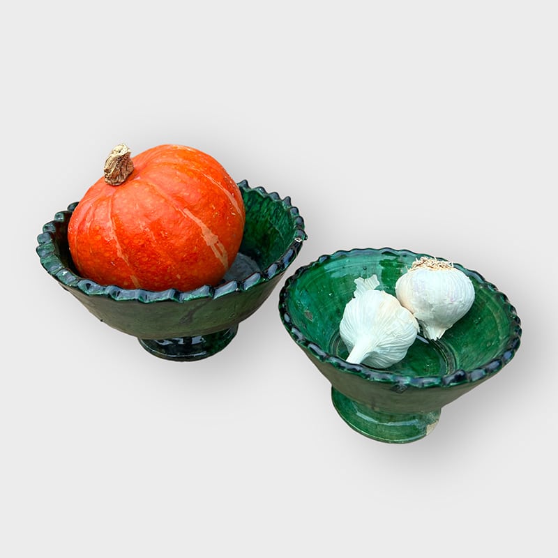 Bol sur pied à bord ondulé Tamegroute vert - 14 cm