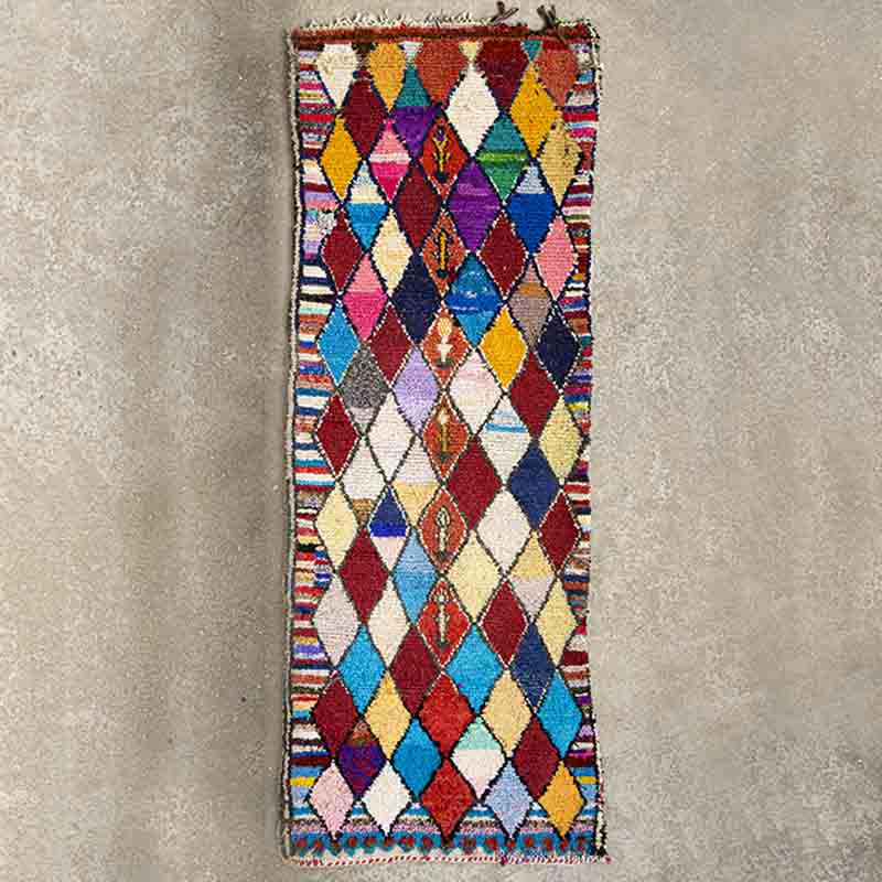 Tapis Boucherouite marocain - Couloir 92x246