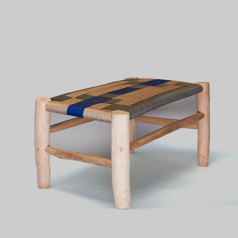 Tabouret avec tresse de corde - bleu& beige