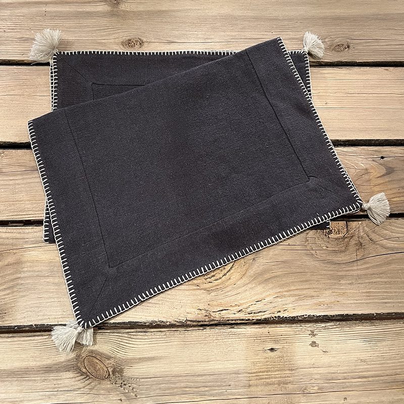 Set de table gris charbon - gris clair/bord argenté