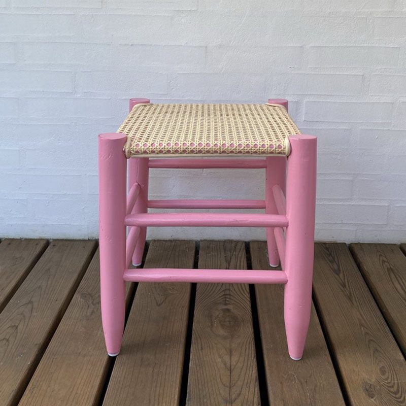 Tabouret en Rotin Cannage - rose