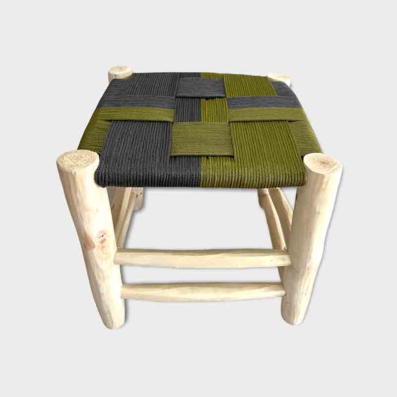 Tabouret avec tressé de corde - vert&gris
