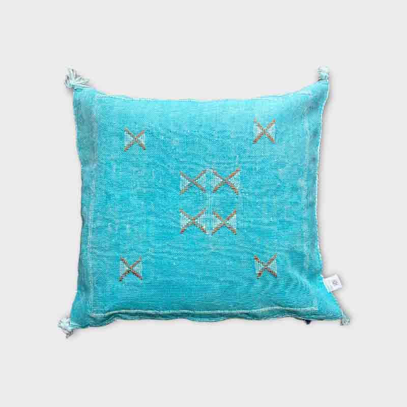 Coussin en soie Cactus bleu/turquoise - Motiv 2