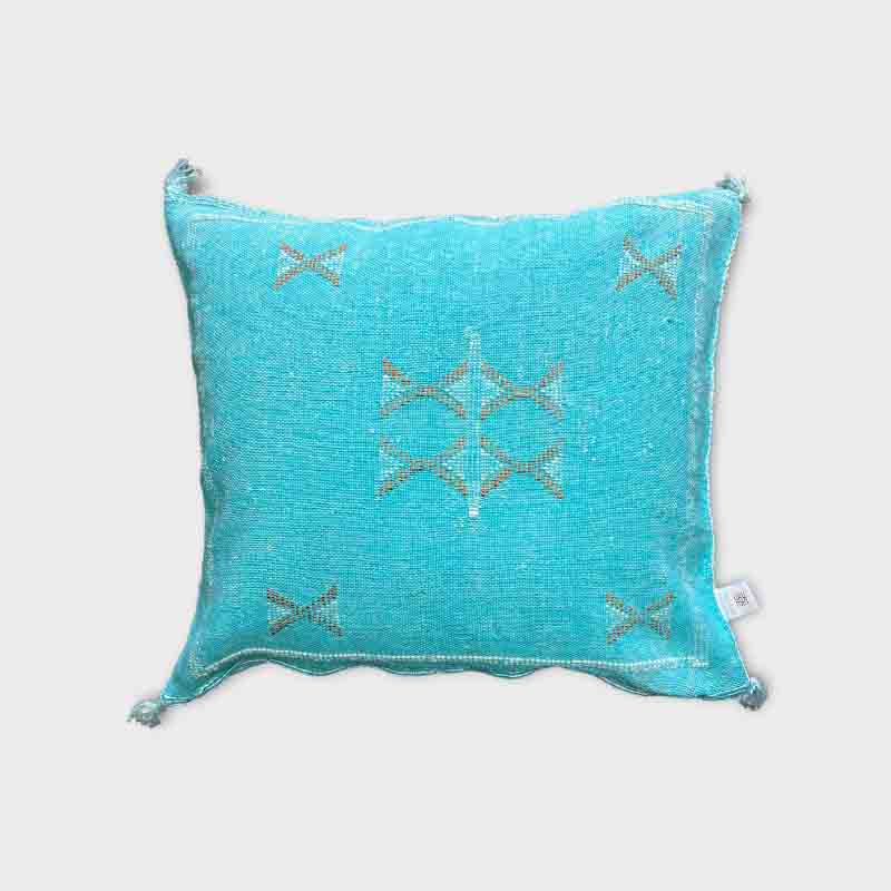 Coussin en soie Cactus bleu/turquoise - Motiv 3