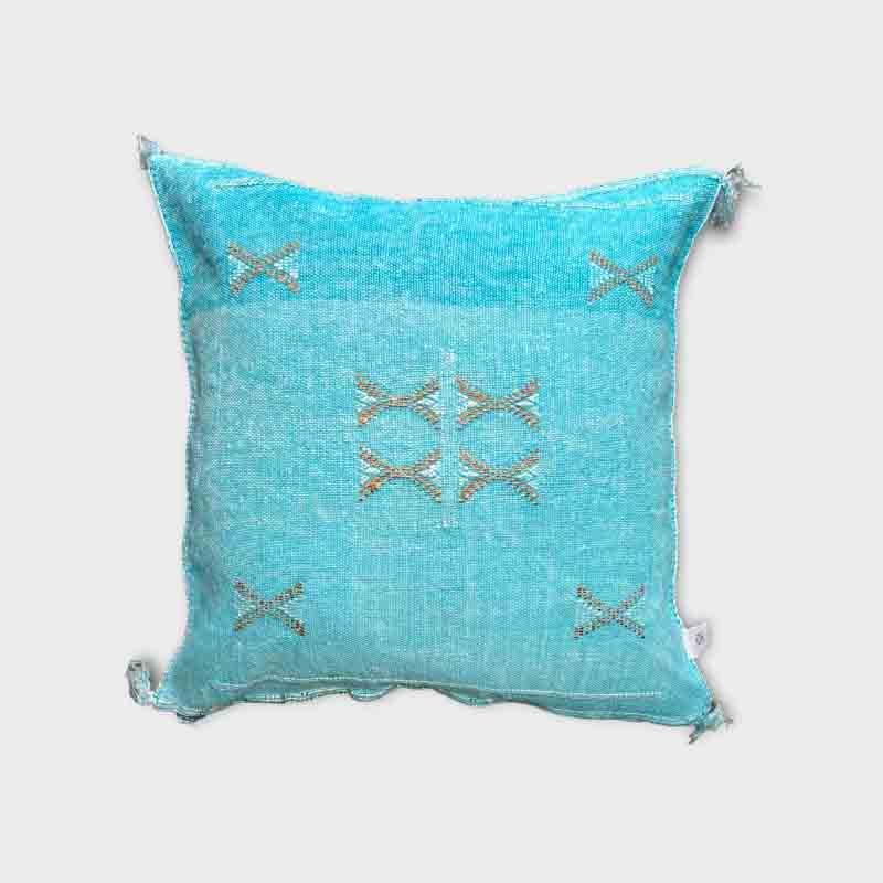 Coussin en soie Cactus bleu/turquoise - Motiv 8