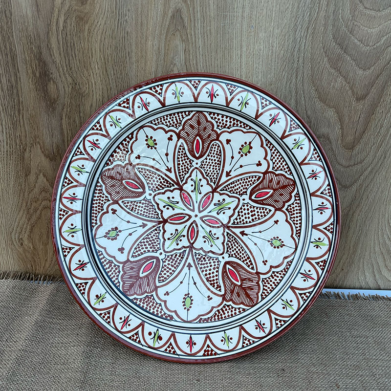 Plats marocains 42 cm. en rouge - Brun blomst