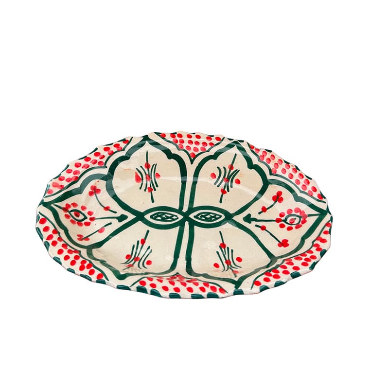 Assiettes en céramique marocaine - ovales dentelées - Grøn