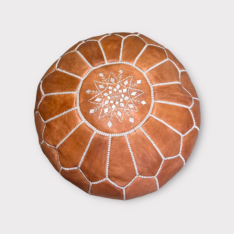 Pouf marocain Marron clair avec motif au centre