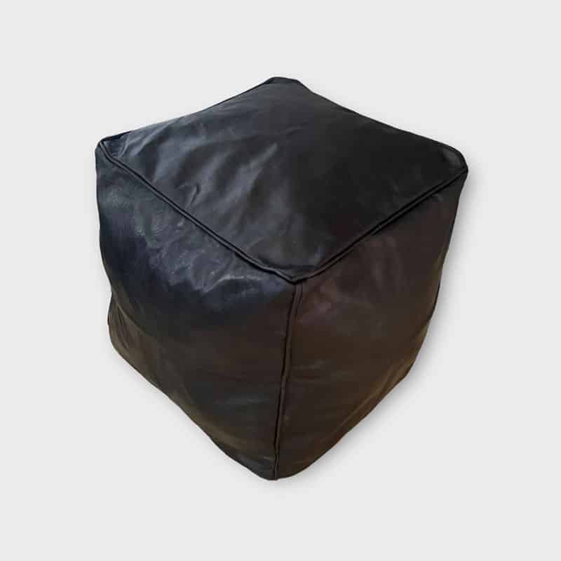 Pouf carré en cuir noir - 40x40 cm