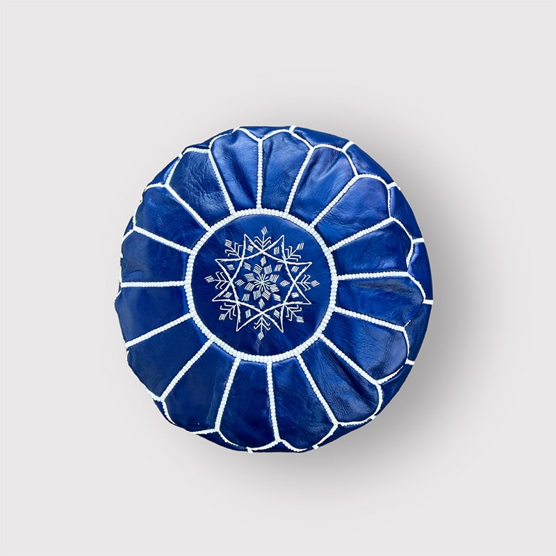 Pouf en cuir avec broderie - Bleu foncé